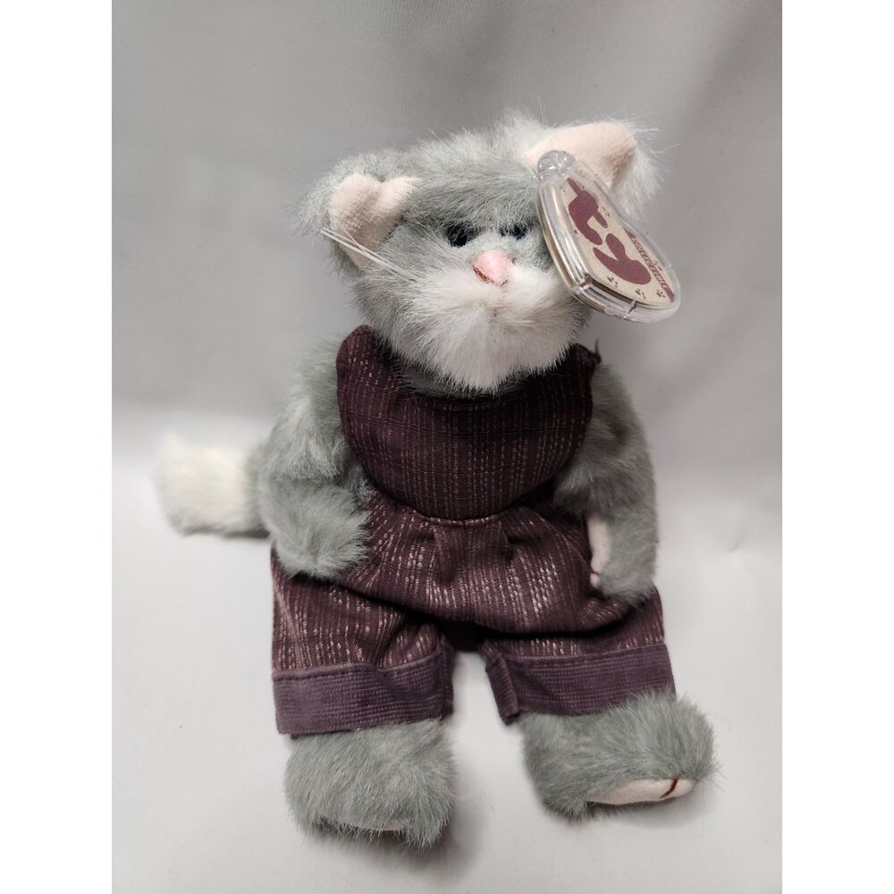 Ty Attic Treasures Collectible Whisker Cat in Overalls 1993